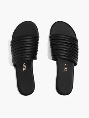 Tkees Caro Black Leather Strappy Slide Sandals
